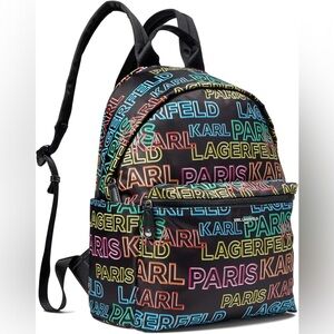 NWT $198 KARL LAGERFELD AMOUR BACKPACK BLACK MULTI LOGO PADDED